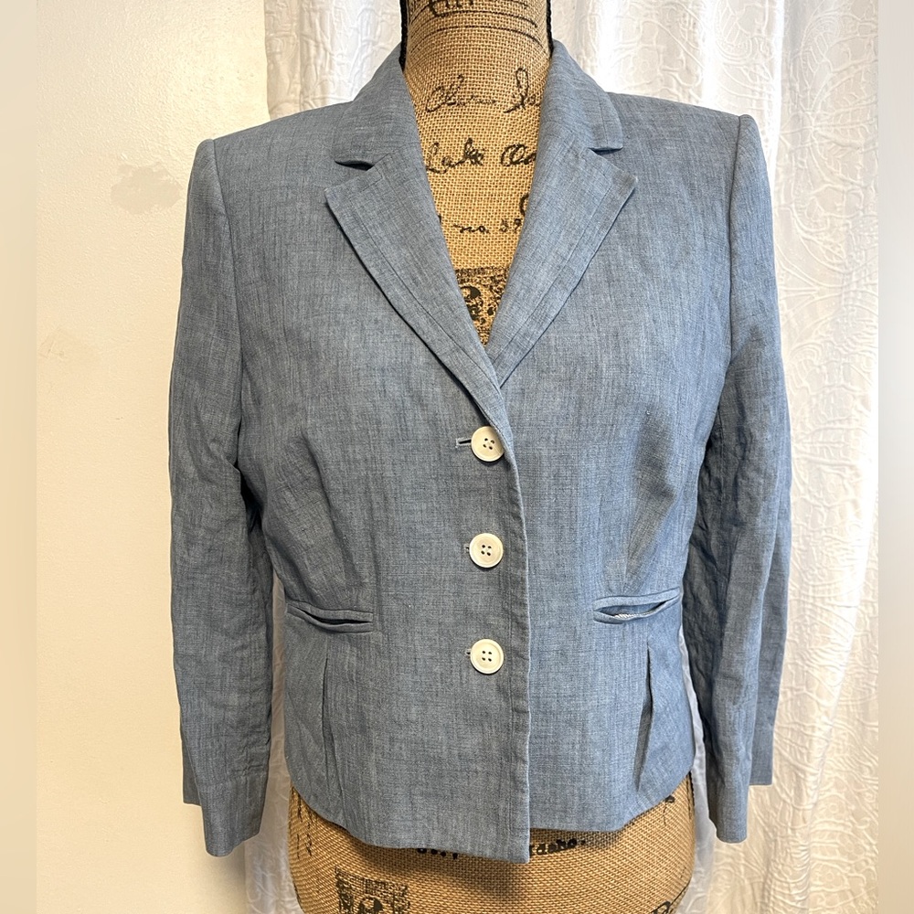 NWT Hobbs London European Flax Linen 3 Button Cropped Blazer Jacket Size 8